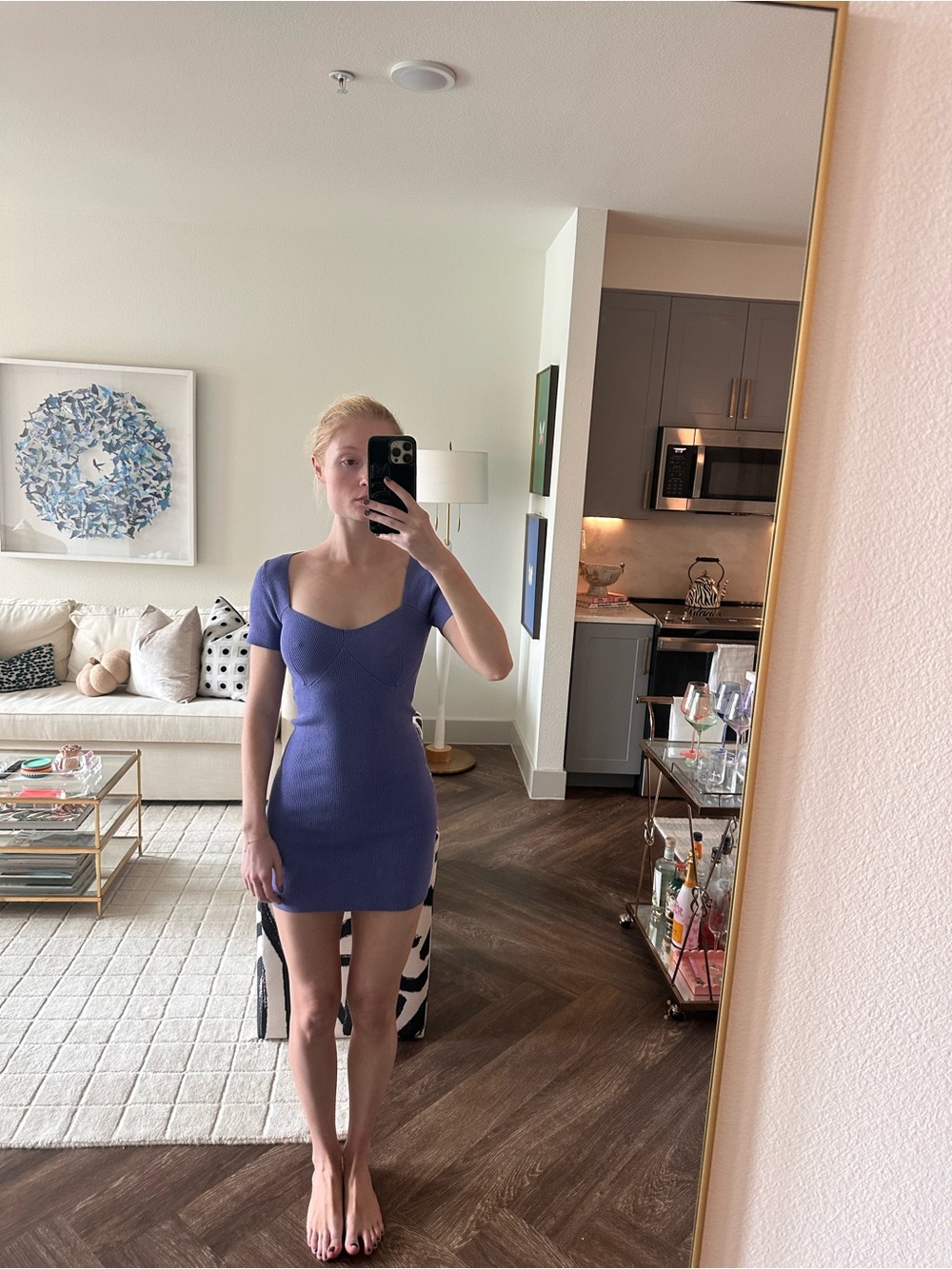 Fitted Short-Sleeve Mini Dress in Lavender